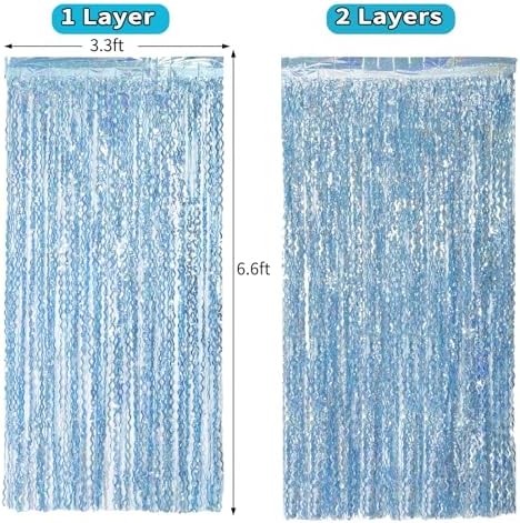 4 Pack Wavy Blue Tinsel Fringe Backdrop Streamers Backdrop Sparkle - Image 5