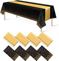 8Pack Disposable Plastic Tablecloths and Satin Table Runner Set Black Gold Dot Table Cloth Gold Satin Table Runner for Graduation Wedding Birthday Baby Shower Anniversary Holiday Party Decorations by MASHAN