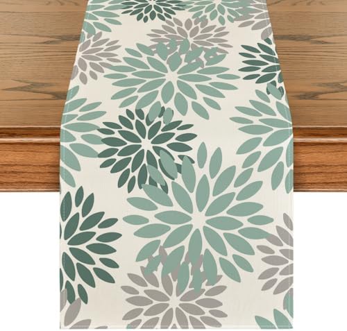 Artoid Mode Light Green Dahlia Floral Pinnata Spring Table Runner, Seasonal Kitchen Dining Table Decoration for Home Party Decor 13x108 Inch by ArtoidMode