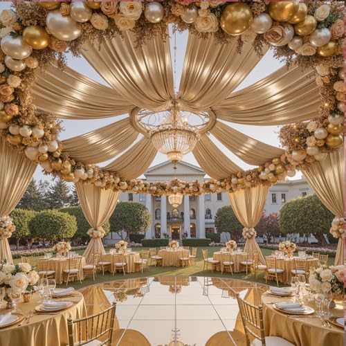 2 Panels 5ft(W) x 20ft(L) Champagne Backdrop Curtain for Wedding Parties - Image 4