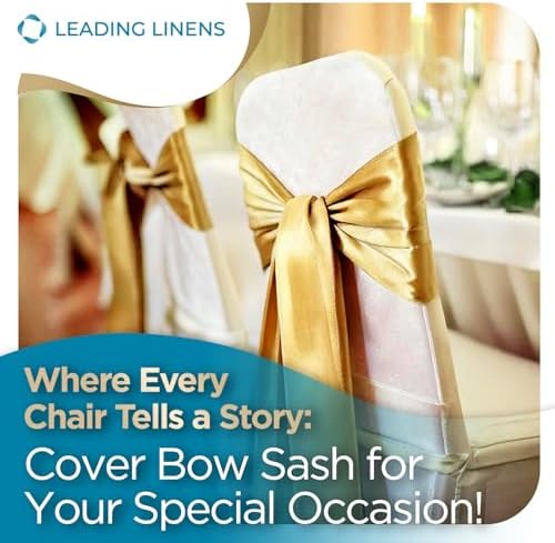 Leading Linens 250 pcs Gold 108"x8" Satin Bow Sash Chair Cover Decoration - Image 4