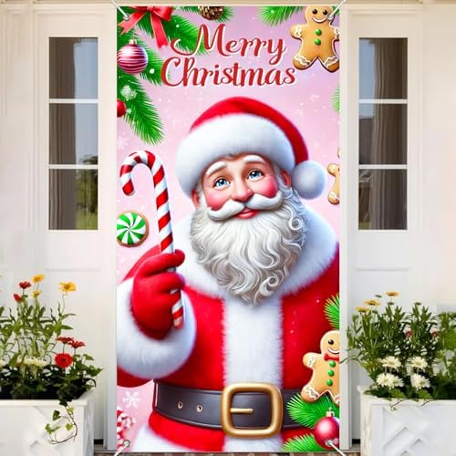 BlissYard Christmas Door Cover Santa Candy Cane 35x71 Inch Polyester - Image 5