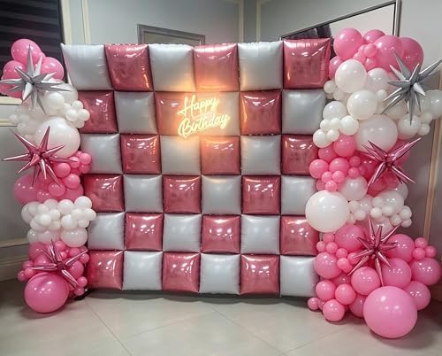 Pink White Square Foil Balloon Wall,25Pcs Double Sided Foil Balloons - Image 4