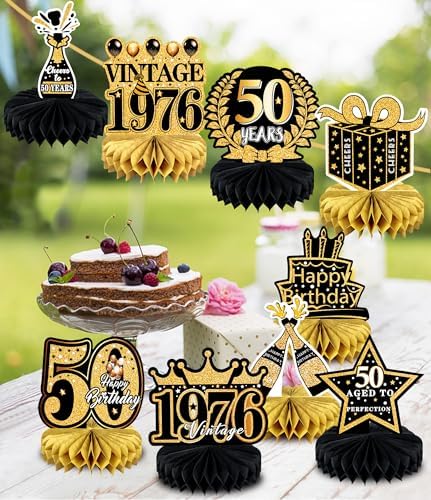 9 Pcs 50th Birthday Decoration for Men Women Table Honeycomb Fifty Decor - Image 6