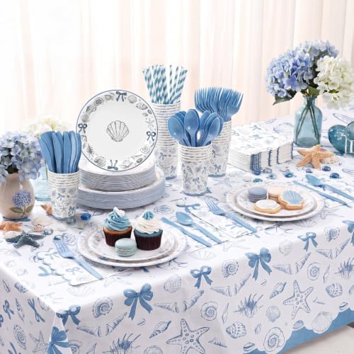 Vesici 452 Pcs Blue Bow Seashell Coastal Beach Party Supplies for 50 Guests - Image 6