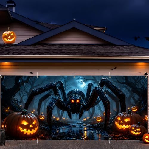 7 x 16 ft Midnight Spider Garage Shadow Halloween Garage Door Decorations Halloween decorations Witch Door Cover, Hanging Banner, Cauldron Backdrop Mural for Home,Outdoor,Indoor,Party - Image 6
