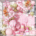 Pink Christmas Balloon Arch Kit, Pastel Baby Pink White Gold Christmas Balloons with Gingerbread Man Candy Cane Swirl Lollipop Foil Balloon for Xmas Birthday Baby Shower Party Decorations by Froova