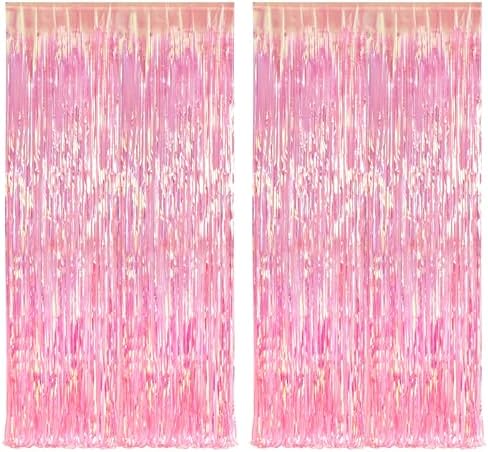 BRAVESHINE Clear Pink Streamers Party Curtain | Iridescent Fringe Backdrop by BRAVESHINE