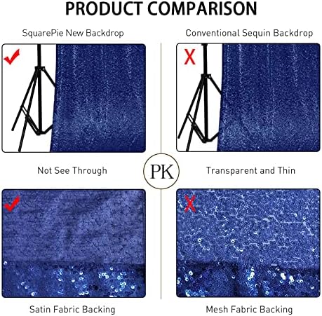 SquarePie 8x10ft Navy Blue Sequin Backdrop, High Density Non-Transparent Glitter Curtain for Photography, Birthday, Wedding Party Decorations, Thick Solid Background with 4" Rod Pocket, 1 Panel - Image 3