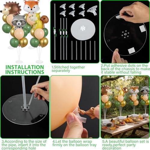 Naozinebi 4 Sets Woodland Animals Baby Shower Party Balloon Stand Kit Decor - Image 3
