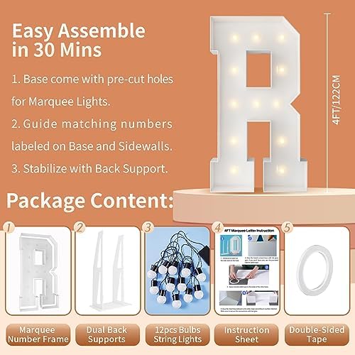 4FT Marquee Letters, Large Light Up Letters R for Prom Party Decor - Image 5