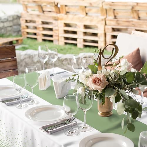 6Pcs White and Sage Green Tablecloth Decorations,Plastic White Table Cloth Printed Green Table Runner Disposable Rectangle Table Cover for Birthday Wedding Anniversary Graduation Party,54 x108 Inch - Image 5
