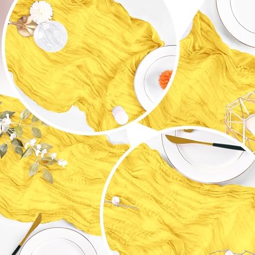 16 Pack Lemon Yellow Cheesecloth Table Runner 20 x 120 inch Gauze Table Runners 10 FT Long,Semi Sheer Boho Cheese Cloth Fabric Table Runner Bulk for Party,Wedding,Baby Shower,Bridal Shower Decoration - Image 7