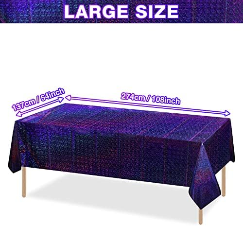 FunnyPars 8 Pack Iridescent Plastic Tablecloths Shiny Disposable Laser Rectangle Table Covers Holographic Foil Tablecloth Iridescent Kpop Birthday Bridal Wedding Party Decoration, 54"x108"(Purple) - Image 2