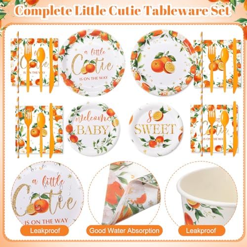 450 Pcs Little Cutie Baby Shower Tableware Set, Serve 50, Orange - Image 3