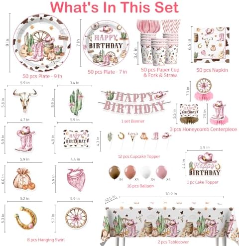 351pcs Western Cowgirl Birthday Party Decorations Tableware Set, 50 Serves - Image 2
