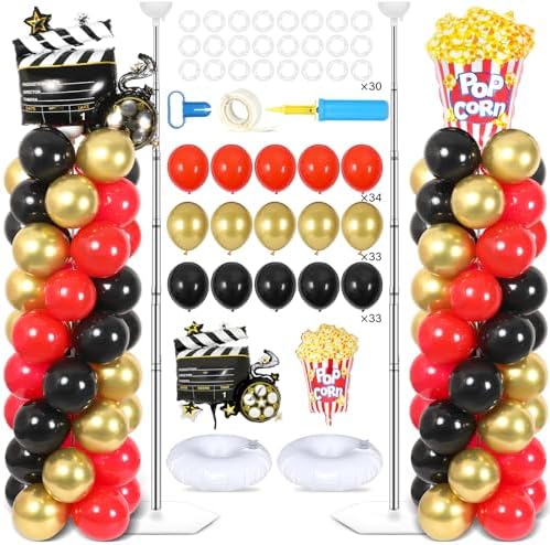 2 Set Movie Night Balloon Column Stand Kit Adjustable Popcorn Balloon Decor by Naozinebi