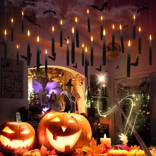 Floating Candles with Magic Wand Remote, 36 PCS Black LED Taper Candles with 2 Wands, Flickering Warm Light Flameless Hanging Candles for Halloween Christmas Party Decor Indoor Outdoor - Image 2