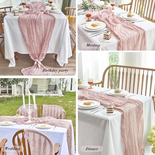 4 Pack Pink Cheesecloth Table Runner for Fall Birthday Party Home Decor - Image 6
