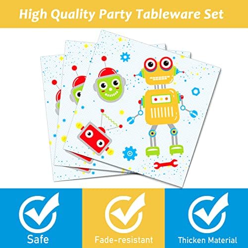 Wiooffen 96pcs Robot Birthday Party Decorations Supplies Paper Plates Napkins Disposable Cake Dessert Tableware Set Robots Theme Baby Shower Favors For Boys Kids, Serve 24 - Image 3