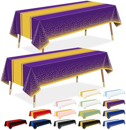 LANLISA Purple and Gold Tablecloth Graduation Decorations 2025 2 Pack, Disposable Plastic Table Cloths for Birthday Masquerade Retirement Party Decor by LANLISA