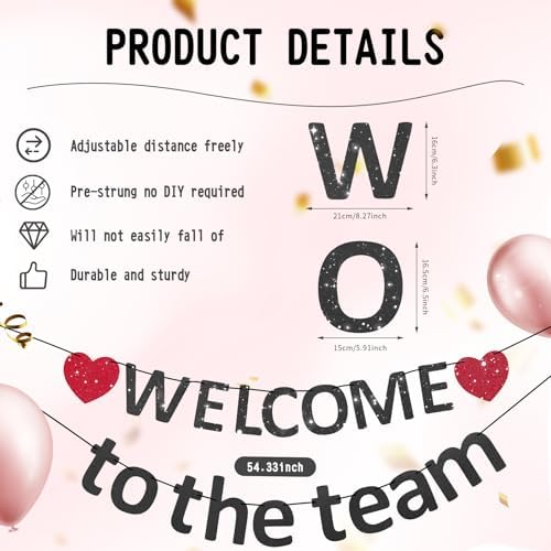 Pre-Strung Glitter Welcome to the Team Banner Welcome Banner Welcome Decorations for Office New Hire Events Corporate Onboarding & Team Building Parties (Black) - Image 3