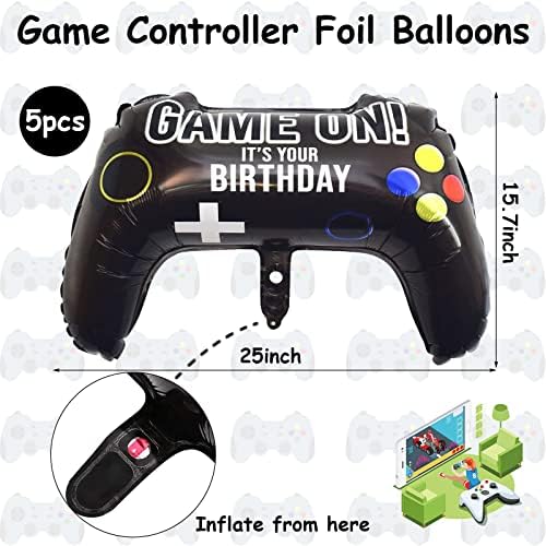5 Pieces Video Game Party Balloons, Giant Video Game Controller Mylar Foil Balloons Game on Balloons for Kids Boys Gaming Theme Birthday Party Video Game Baby Shower Decorations Supplies - Image 2