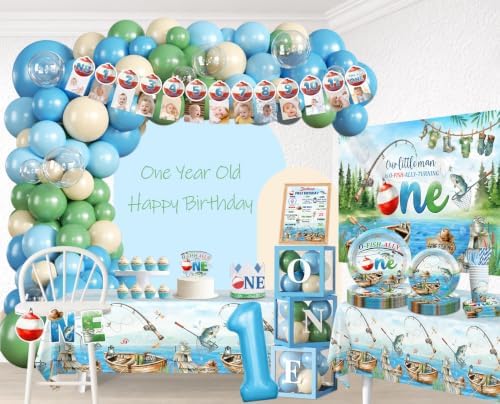 263PCS Fexivo Blue Green Ofishally One Birthday Decorations, 25 Guests - Image 3