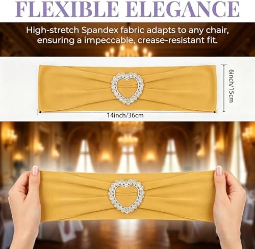 150 Pieces Chair Sashes & Bows - Stretch Spandex Chair Cover Band with Buckle for Wedding, Hotel Banquet, Birthday Party & Home Bulk Decorations (Gold) - Image 2