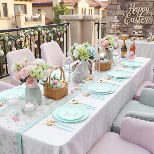 KIRE 60 Pieces Easter plates with Gold Bunny-Mint Green Plastic Plates include 30Pieces 10.25inch Dinner Bunny and 30Pieces 7.5inch Green Dessert/Salad Plates for Easter Day - Image 2