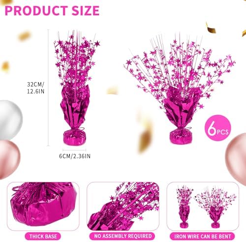 6 Pack Metallic Foil Spary Centerpieces for Tables, Hot Pink Centerpieces for Tables Decorations, Star Brust Table Centerpieces for Birthday Graduation Wedding Baby Shower Party - Image 7