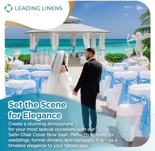 Leading Linens 20 pcs Light Blue 108"x8" Satin Bow Sash Chair Cover Decor - Image 3