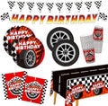 Birthday Decorations Kit: Car Theme Party Supplies for 25 - Includes Dinner & Dessert Plates, Napkins, Cups, Banner and Tablecloth for Boys' Racing Car Birthday Party Decorations by Gatherfun