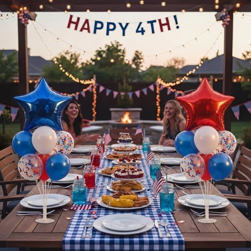 Lunmon 4 Set 4th of July Balloon Stand Kit with Base, Red Blue White Star - Image 5