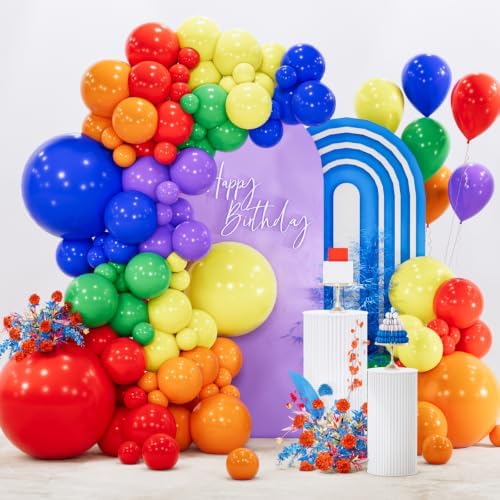 PartyWoo Rainbow Colorful Balloon Arch Kit 140pcs Different Sizes by PartyWoo