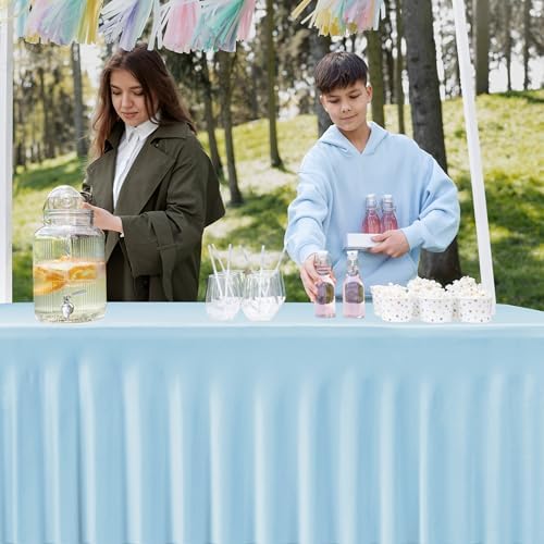 2 Pack Baby Blue Spandex Table Covers 6ft Rectangle Ruffle Skirts for Party - Image 6