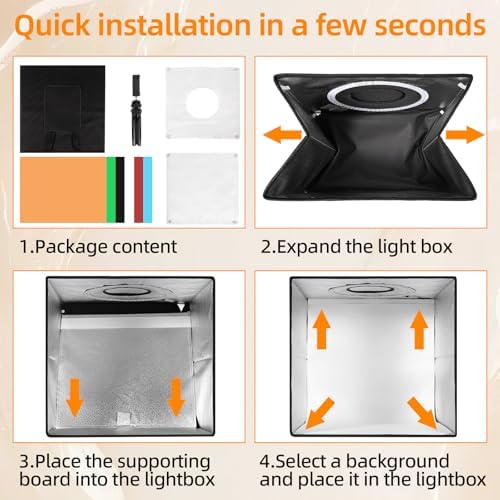 Light Box with Tripod, 12/16/20/24/32 Inch Lightbox with CRI>95 120 White Warm LED Light Beads. Portable Photo Light Box with 6 Colors PVC Backdrops. Dimmable Shooting Tent Kit for Studio Photography - Image 6