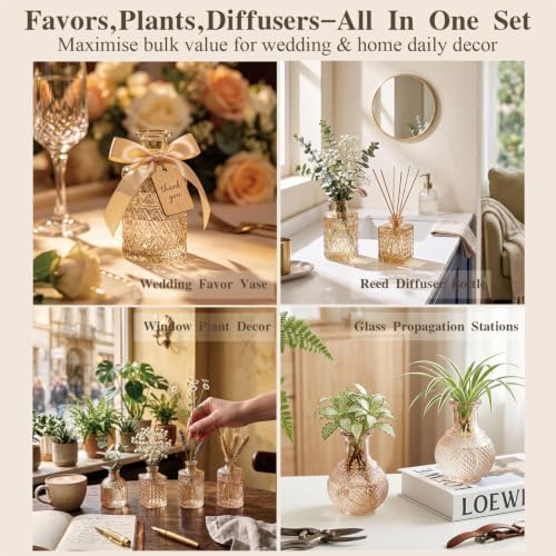 Clear Amber Gold Glass Bud Vase Set of 22 Pcs,Small Bud Vases in Bulk,Glass Crystal Flower Vases Table Centerpieces for Party Event Wedding Decor Baby Shower Decorations (Amber Gold, 22 Pcs) - Image 3