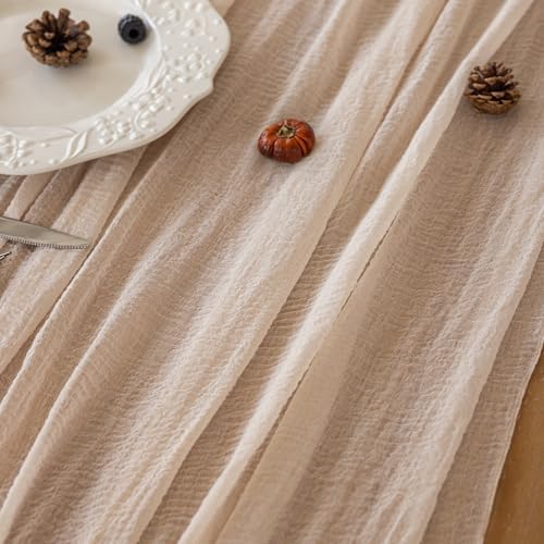3Pcs Light Beige Cheesecloth Table Runner 120 Inches for Party Home Decor - Image 4