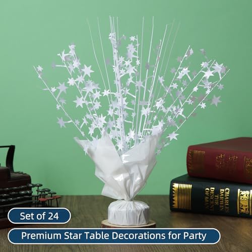 24 Pack White Metallic Foil Spray Centerpiece Star Table Decoration Burst Table Centerpieces for Birthday New Year Wedding Anniversary Graduation Party Supply (White) - Image 2