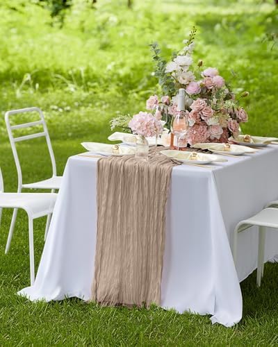 Pureegg 2 Pack Cheesecloth Table Runner 120 Inch Nude - Image 6