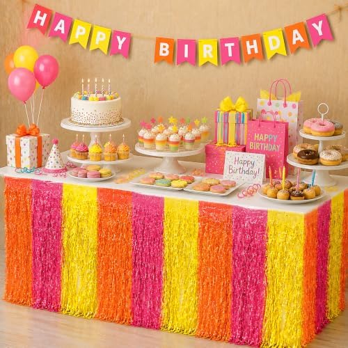 Birthday Decorations - 2 Pack Orange Yellow Pink Wavy Foil Table Skirts by OHOME