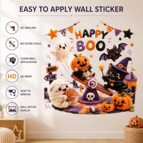 1 Sheet Halloween Wall Sticker Funny Cute Ghost Pumpkin Bat Cat Wall Decal Self Adhesive Happy Boo Living Room Classroom Party Decoration Lndoor Living Room Bedroom Wall Decoration Supplies - Image 3