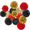 Red-Black Gold Party-Decorations Paper Flowers Lanterns - 15PCS Casino Theme Halloween Tissue Pom Poms Streamers,Game Night Women Men Birthday Wedding Bachelorette Hanging Supplies Decor Hugfond by Hugfond