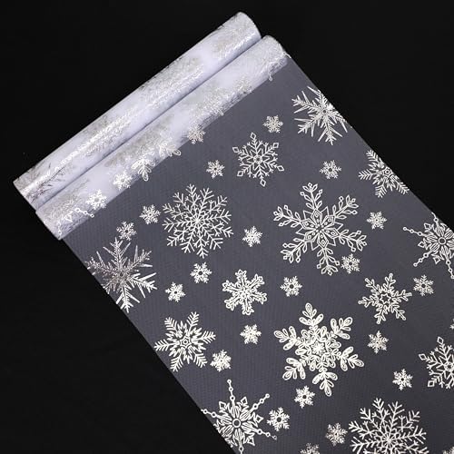 Snowkingdom 2PCS Silver Christmas Snowflake Glitter Table Runner 108 Inch - Image 2