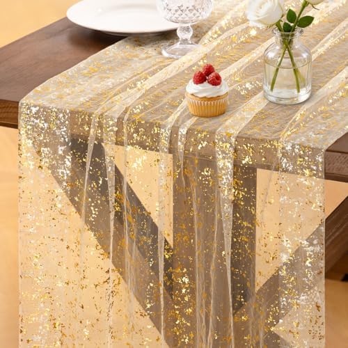 Gold Gauze Table Runner Glitter Fall Wedding Birthday Party Table Decor by Socomi