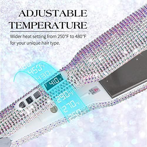 DORISILK Crystal Diamond Titanium Hair Straightener, 2 Inch Rhinestone Flat Iron, Dual Voltage Straightening Irons, Instant Heat-up 480°F Quick Styling, LCD Display, Gorgeous Rhinestone (AB Shine) - Image 4