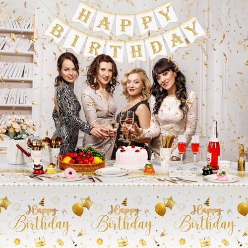 Vesici 171 Pcs Happy Birthday Party Supplies 24 Set Table, White, Gold - Image 6