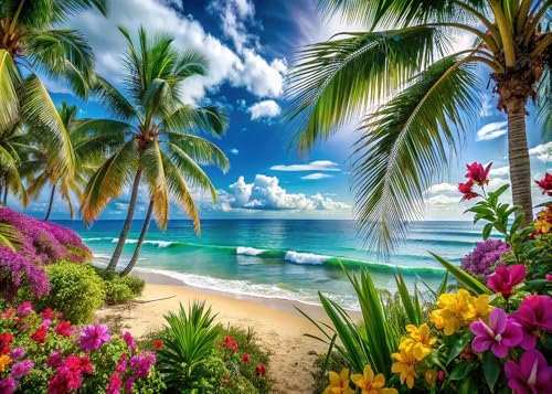 8x6ft Summer sea Backdrop Tropical Beach Plants Photo Backdrop Hawaiian Ocean Blue Sky Background for Theme Party Supplies Studio Props by Dudaacvt
