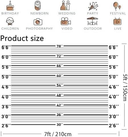 Mugshot Backdrop for Party Decorations, 7x5ft Police Lineup Banner Suspect Height Background, Funny Crime Scene Party Background for Adults Birthday, Halloween, Cosplay, Jail Theme - Image 6